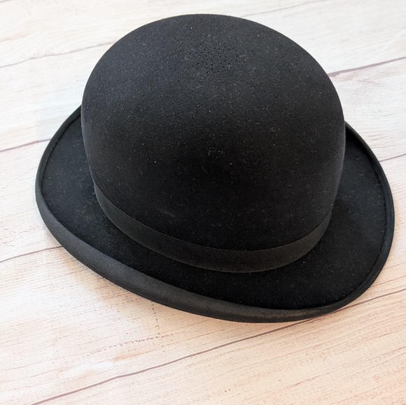 Vintage custom made men's black bowler hat size 1/8
